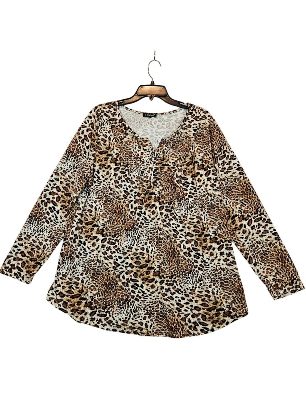 a.Jesdani blouse peasant animal print womens 2x gathered top bold knit stretch